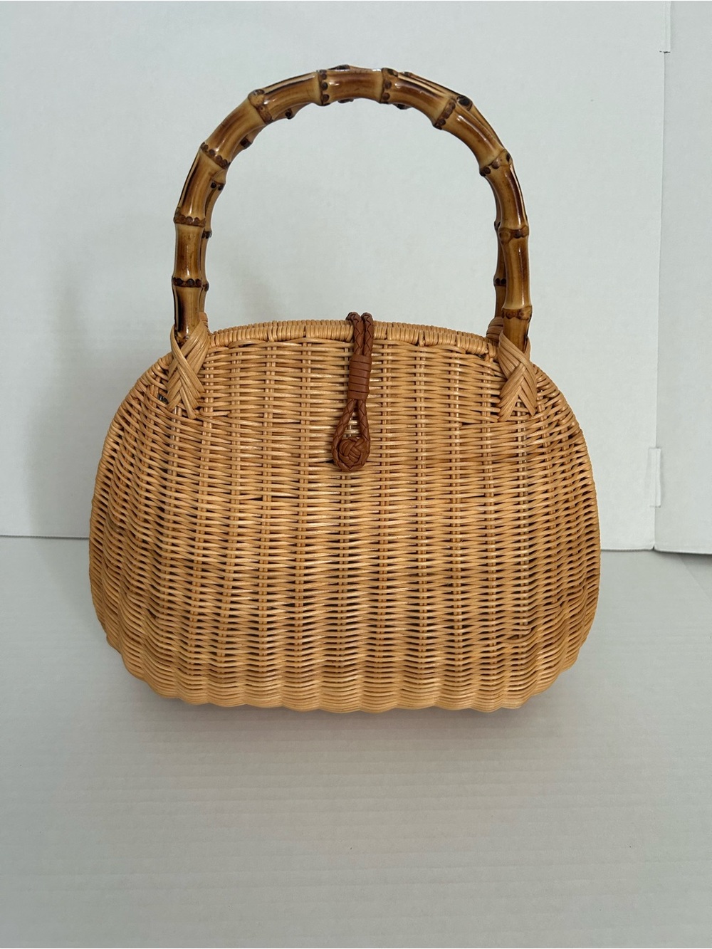 J McLaughlin Aria Wicker Satchel Handbag with Bamboo Handle